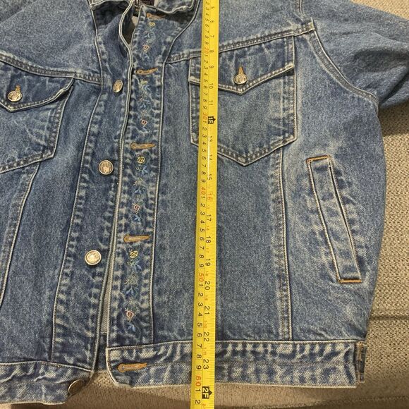 Gap Vintage Trucker Jacket Denim Embroidered Floral Details - Womens 8 - Picture 11 of 12